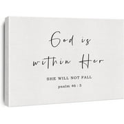 Asdg12sBible Verse Canvas Print Decor God is Within Her She will Not Fall Wall Painting Posters Artwork 12\\u201dX15\\u201d Rustic Home Office Decoration (Framed)
